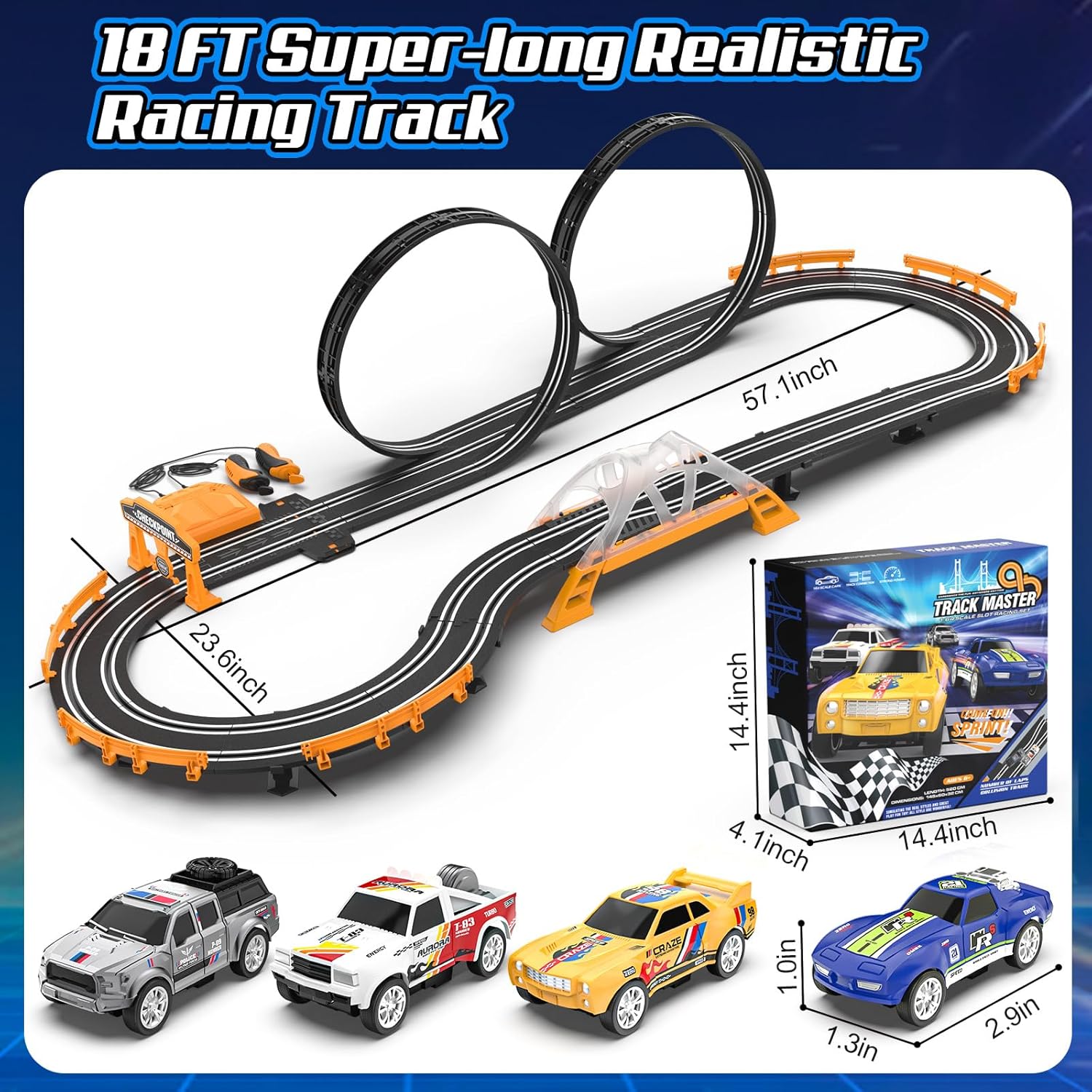 Slot Car Race Track Sets for Boys,Race Car Track with 4 High-Speed Slot Cars,Battery or Electric Car Track,Dual Racing Game Lap Counter Track Sets,Toys Gifts for Boys Girls Ages 4 5 6 7 8-12